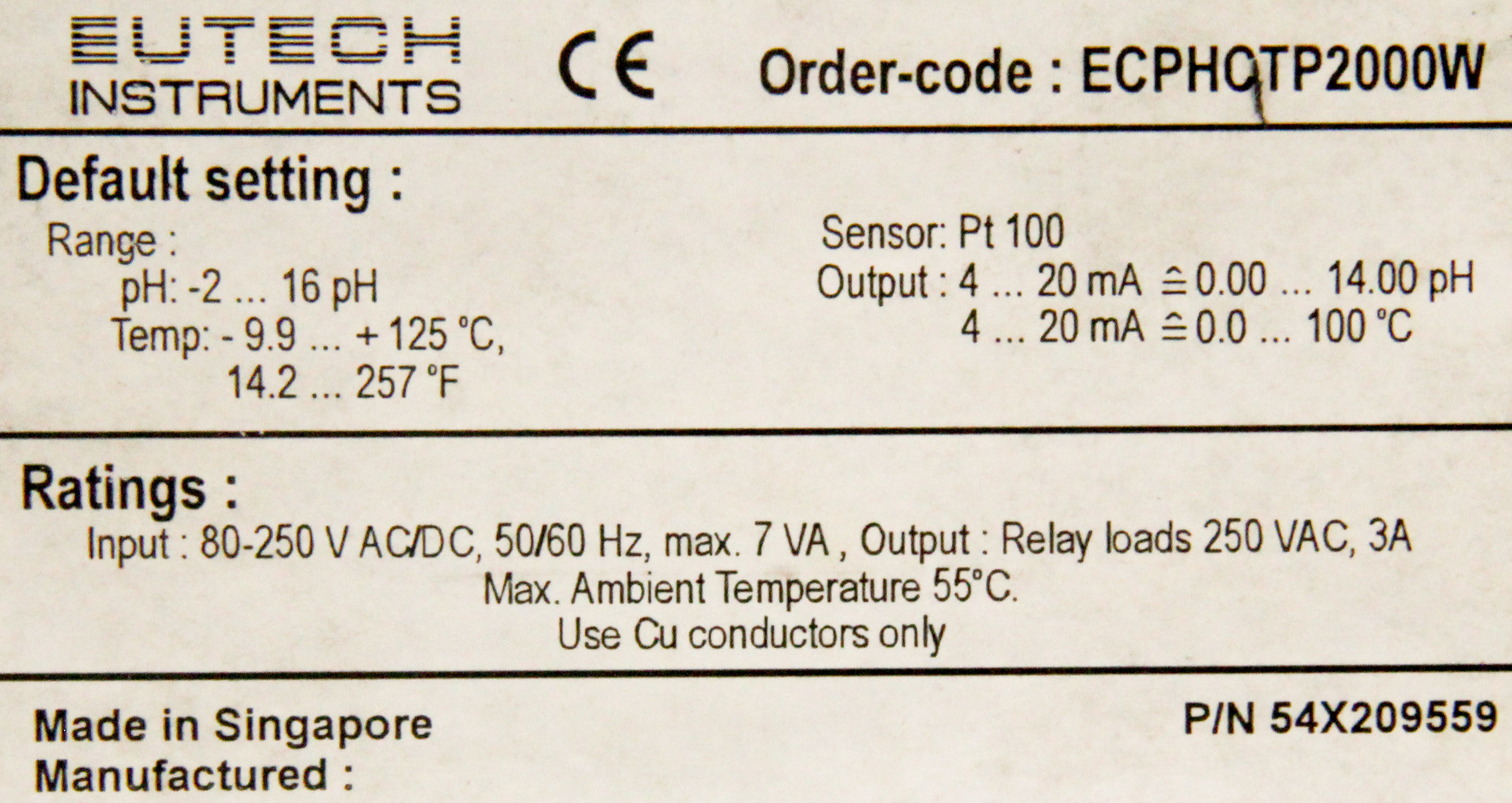 Eutech Instruments Ecphctp Ph Orp Control P N X J Gallery